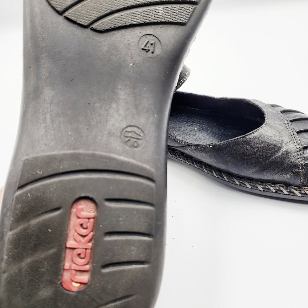 Rieker Mary Jane Black Leather Pleated Toe Vamp Braided Rubber Sole Trim Size 41 - Picture 11 of 12